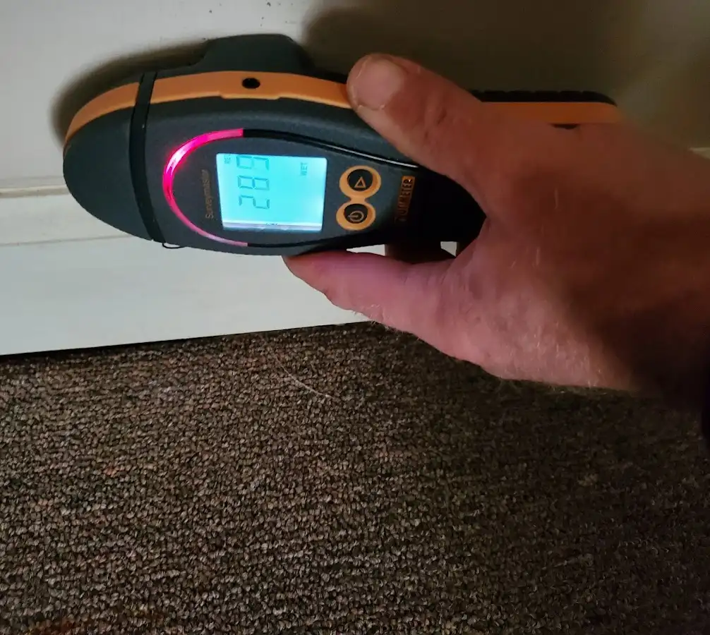 Moisture detection at baseboard during Storm Damage Restoration in Rochester